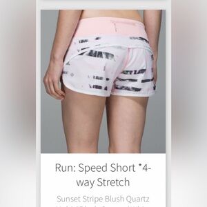 lululemon Run Speed shorts sz 8 rare print Sunset Stripe Blush Quartz